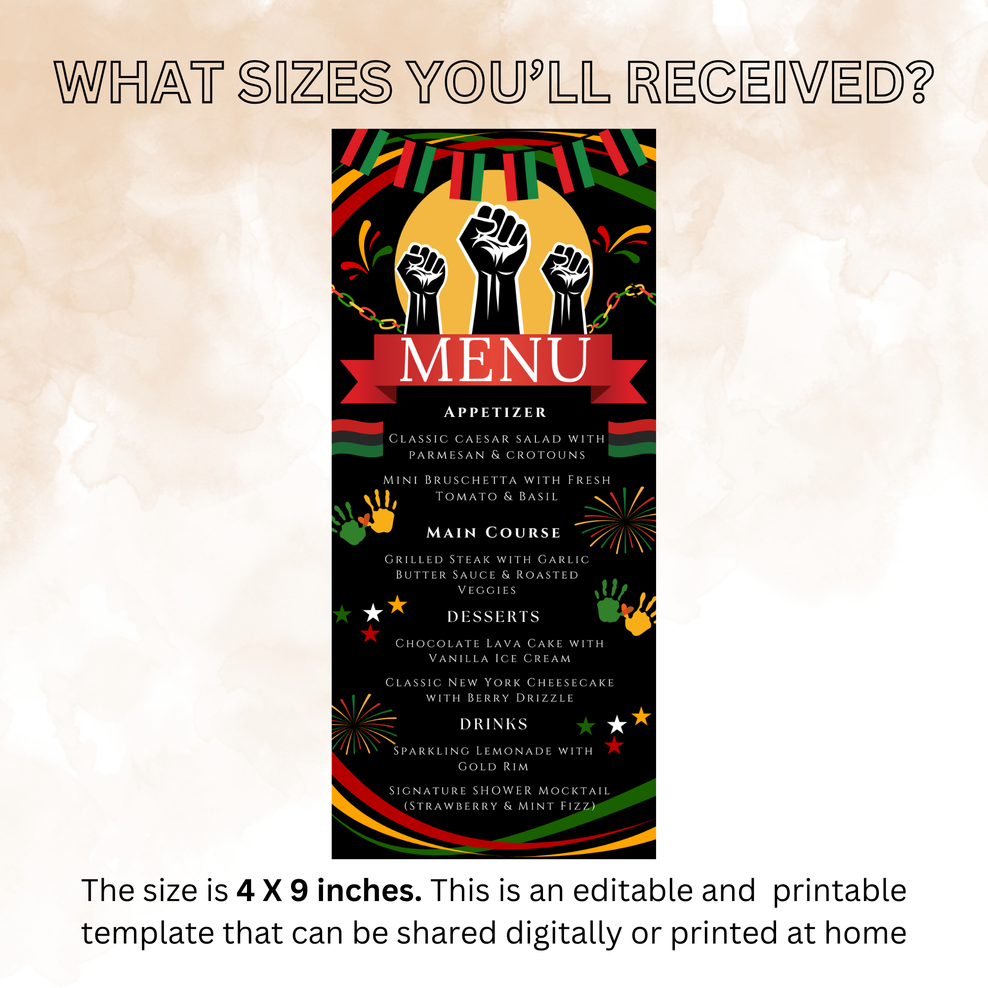 Black Freedom Day Menu Template, Juneteenth Cookout BBQ Party Menu Card, Independence Day Menu, Editable Canva Printable