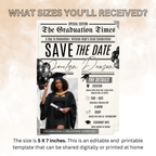 Graduation Save the Date with Photo Invitation, Newspaper Theme Grad Invite, Class of 2026 Girl Boy Invite, Editable Canva Template