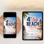 Beach Party 4th of July Invitation, USA Independence Day Summer Party Invite, Tropical Birthday Celebration Editable Digital Canva Template