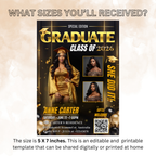 Graduation Announcement 2026 Invitation, Senior Grad Party with photo invite, Woman College High school Graduates, Black gold Flyer Template