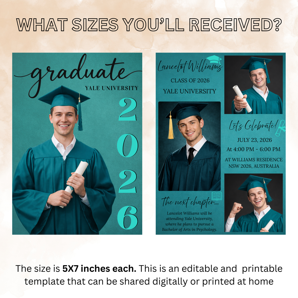 Teal Senior Graduation Invitation, Boy High School Grad with photo invite, Class of 2026, Graduates Flyer Card, Digital Printable Template