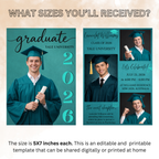Teal Senior Graduation Invitation, Boy High School Grad with photo invite, Class of 2026, Graduates Flyer Card, Digital Printable Template