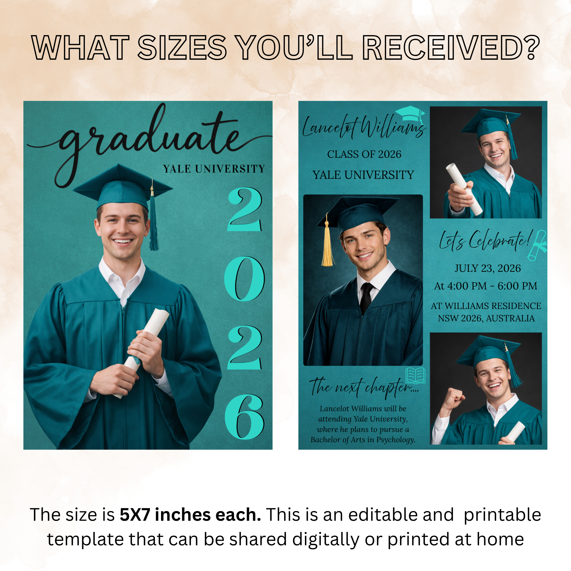 Teal Senior Graduation Invitation, Boy High School Grad with photo invite, Class of 2026, Graduates Flyer Card, Digital Printable Template
