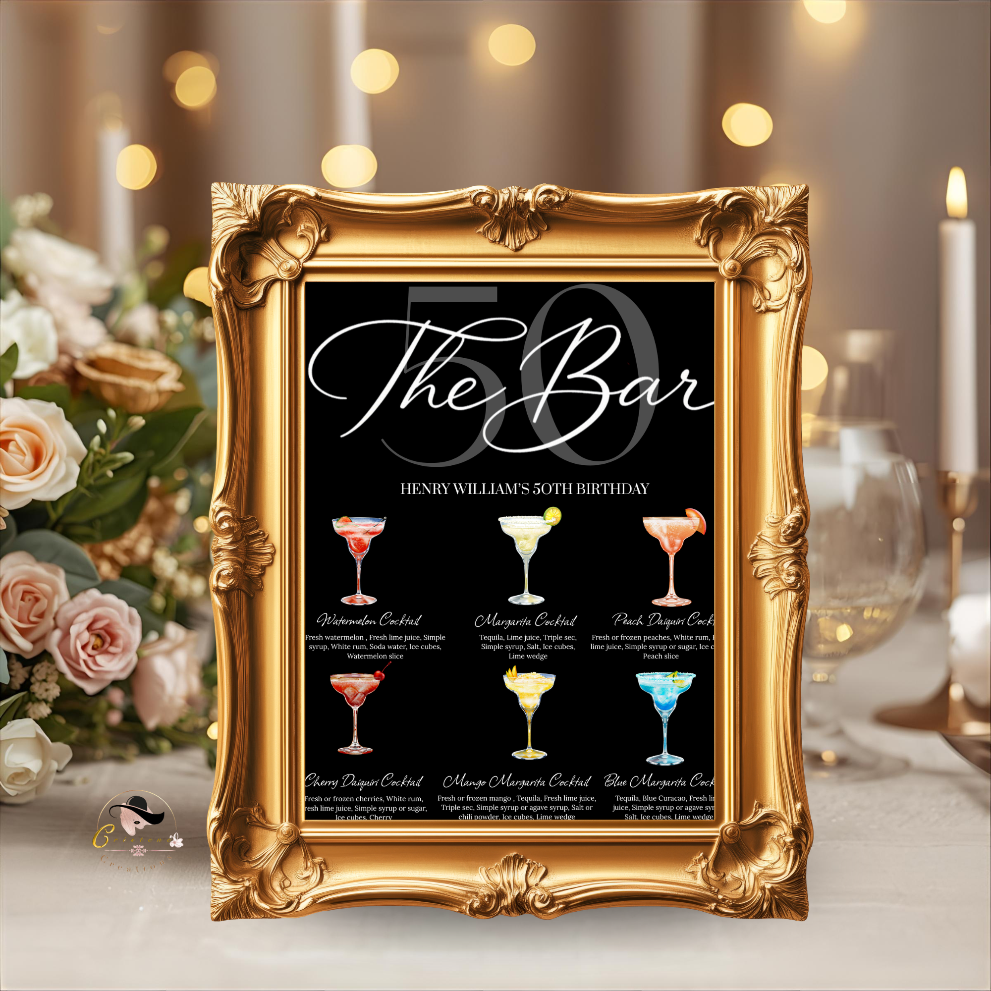 50th Birthday Signature Drink Sign, Editable Bar Menu Template, Fifty and Fabulous Party Drinks For Him and Her, Canva Digital Printable