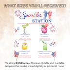 4th of July Signature Drinks Bar Menu Sign, Patriotic Red White Blue, Fourth of July Cocktails Sign Printable Canva Template