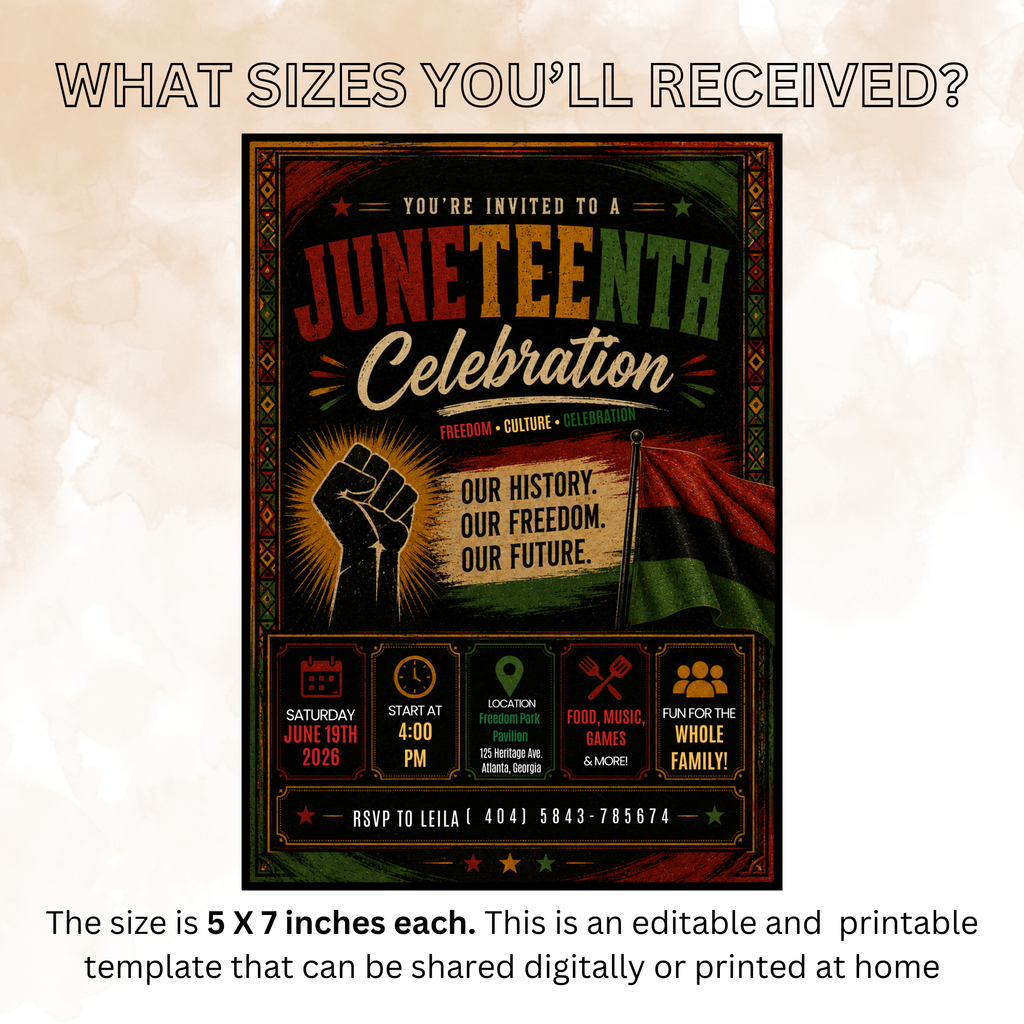 Juneteenth Invitation, June 19th Black Freedom Day Party Invite, BBQ Cookout, Emancipation Day Printable Digital Canva Template