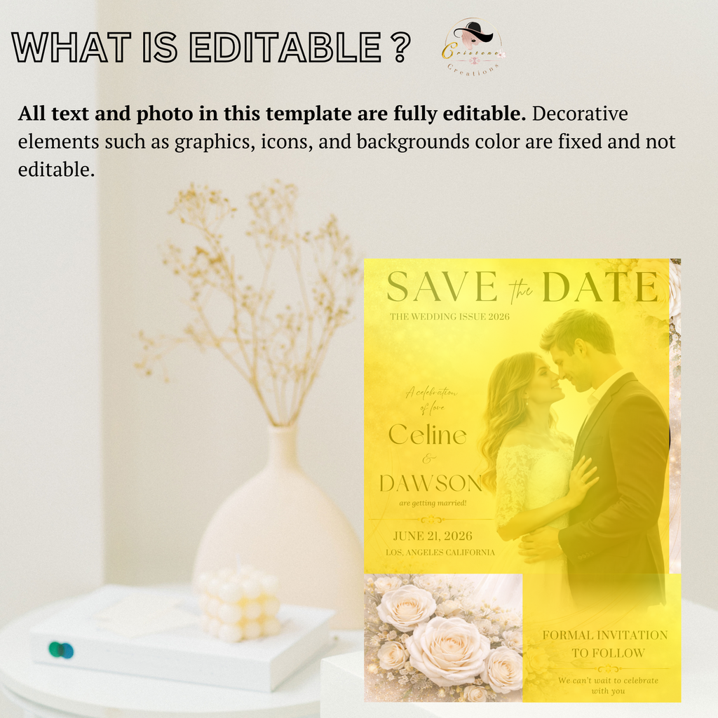 Wedding Save the Date Invitation, White Gold Floral Save Date Party with photo invite, Editable Canva Printable Digital Template