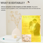 Wedding Save the Date Invitation, White Gold Floral Save Date Party with photo invite, Editable Canva Printable Digital Template
