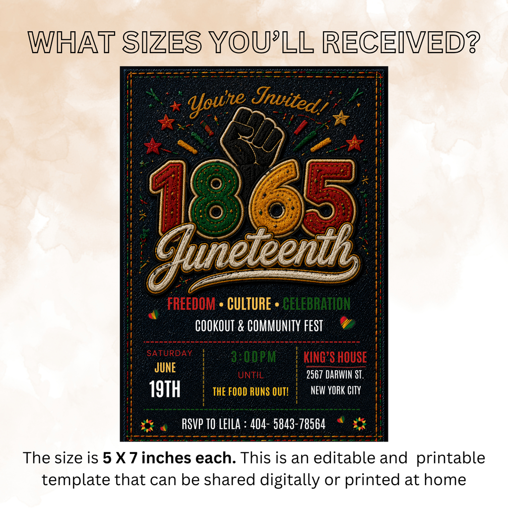 Juneteenth BBQ Party Invitation, June 19th Emancipation Day Black Freedom Celebration, 1865 Invite, Cookout Invite, Printable Canva Template