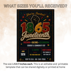 Juneteenth BBQ Party Invitation, June 19th Emancipation Day Black Freedom Celebration, 1865 Invite, Cookout Invite, Printable Canva Template