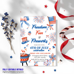 4th of July Invitation, Fourth of July BBQ invite, USA Independence day, Patriotic Invite, Red White Blue, Digital Printable template