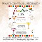 Juneteenth Drink Menu Sign, Emancipation Day Signature Cocktails Bar Menu, June 19th Party Cocktails Sign, Printable Canva Template