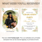 Wildflower Graduation Party Invitation, Boho Floral Senior Grad Announcement with photo invite, Girl Graduation Brunch Printable Template