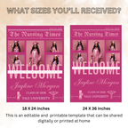 Pink Nursing Graduation Welcome Sign, Newspaper Style with Photo, RN BSN LPN Pinning Ceremony, Nurse Poster Board Sign, Printable Template