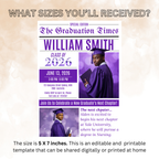 Newspaper Graduation Announcement Invitation with Photo, Senior High School Grad Invite for Boy and Girl, Class of 2026 Canva Template