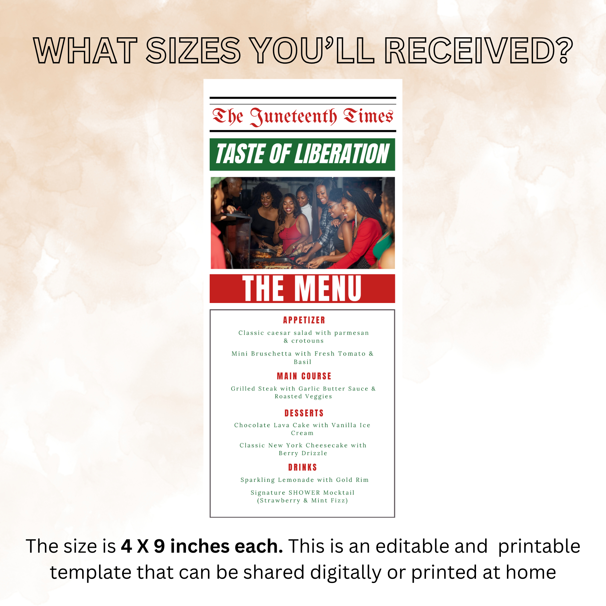 Juneteenth Newspaper Menu with Photo, Black Freedom Day BBQ Cookout Menu, Juneteenth Dinner Brunch Menu Printable Editable Digital Template
