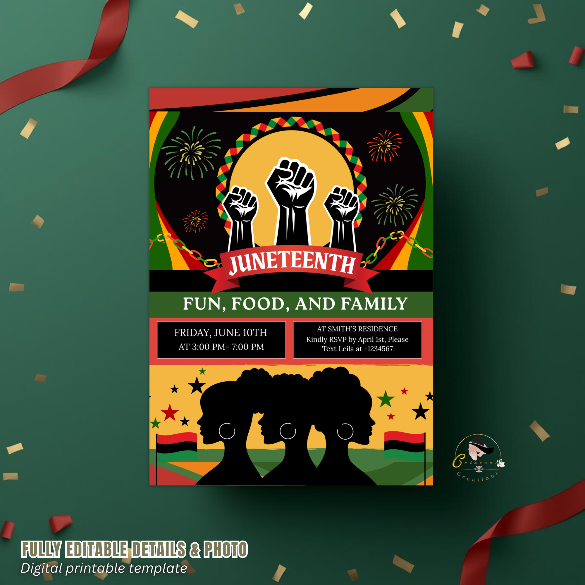 Juneteenth Invitation, Independence Day, Black Freedom Celebration Flyer Card, BBQ Party Invite, Cookout Invite, Digital Printable Template