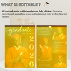 Orange Senior Graduation Invitation, Boy High School Grad with photo invite, Class of 2026, Graduates Flyer Card, Digital Printable Template