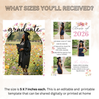 Wildflower Graduation Party Invitation, Boho Floral Senior Grad Announcement with photo invite, Girl University Graduates Printable Template