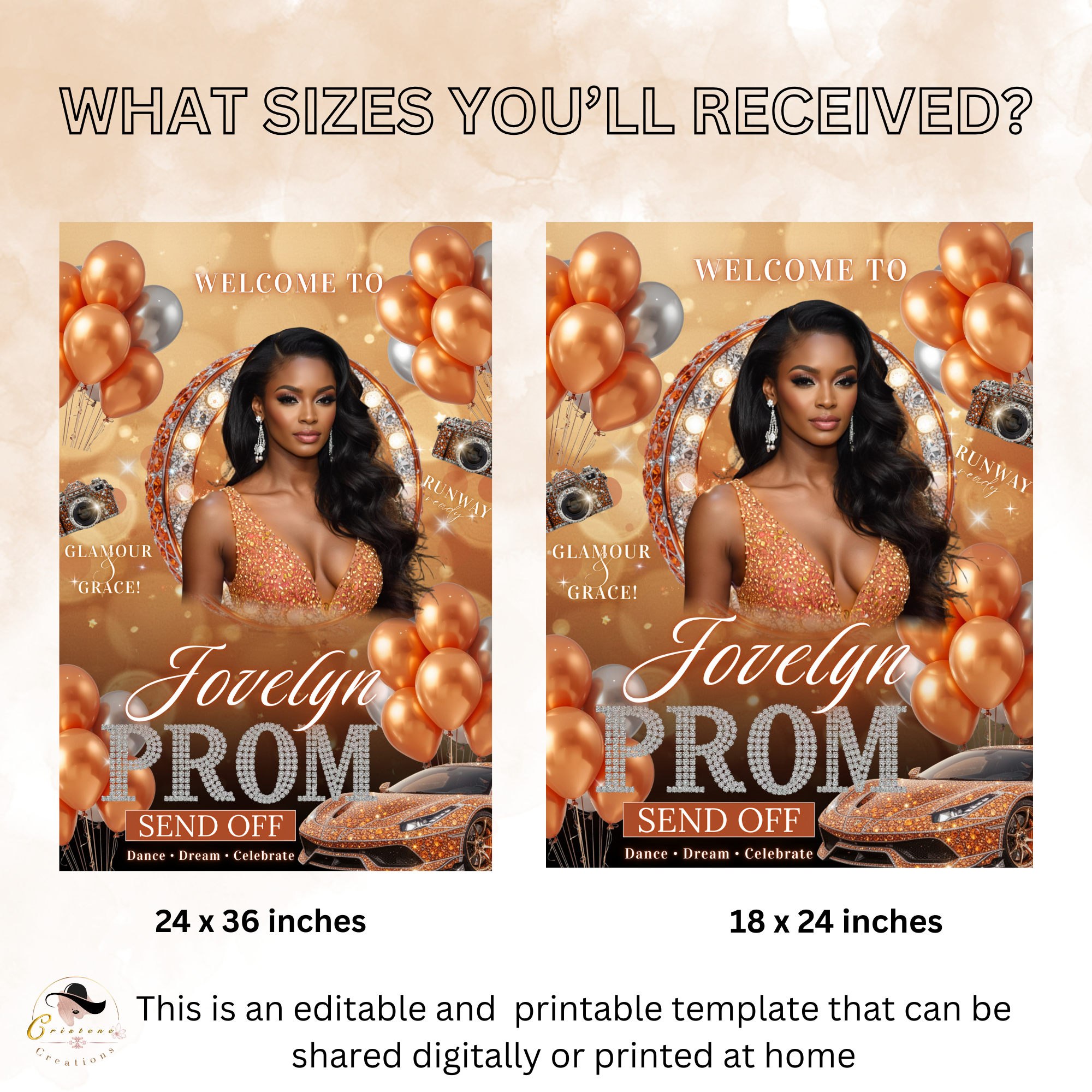 Orange Prom Send Off Welcome Party Sign, Prom Queen Poster Sign with photo, Elegant Party Board Sign, Senior Junior Night Printable Template