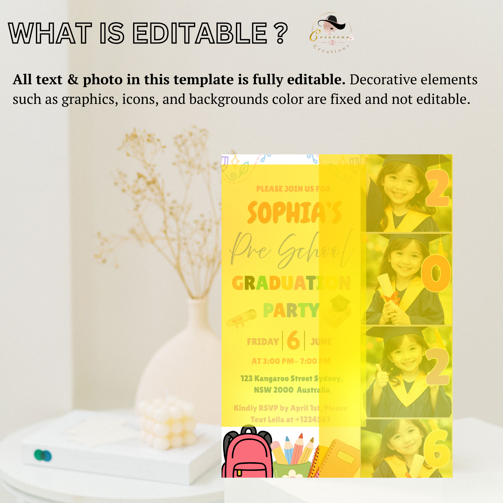 Pre K Graduation Invitation with Photo, Kindergarten Graduation Invite, Class of 2026 Preschool Grad Party Editable Canva Printable Template