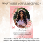 Wildflower Graduation Thank You Card with photo, Senior Grad Party Thank you note, Pink Birthday Thank You Cards, Digital Printable Template