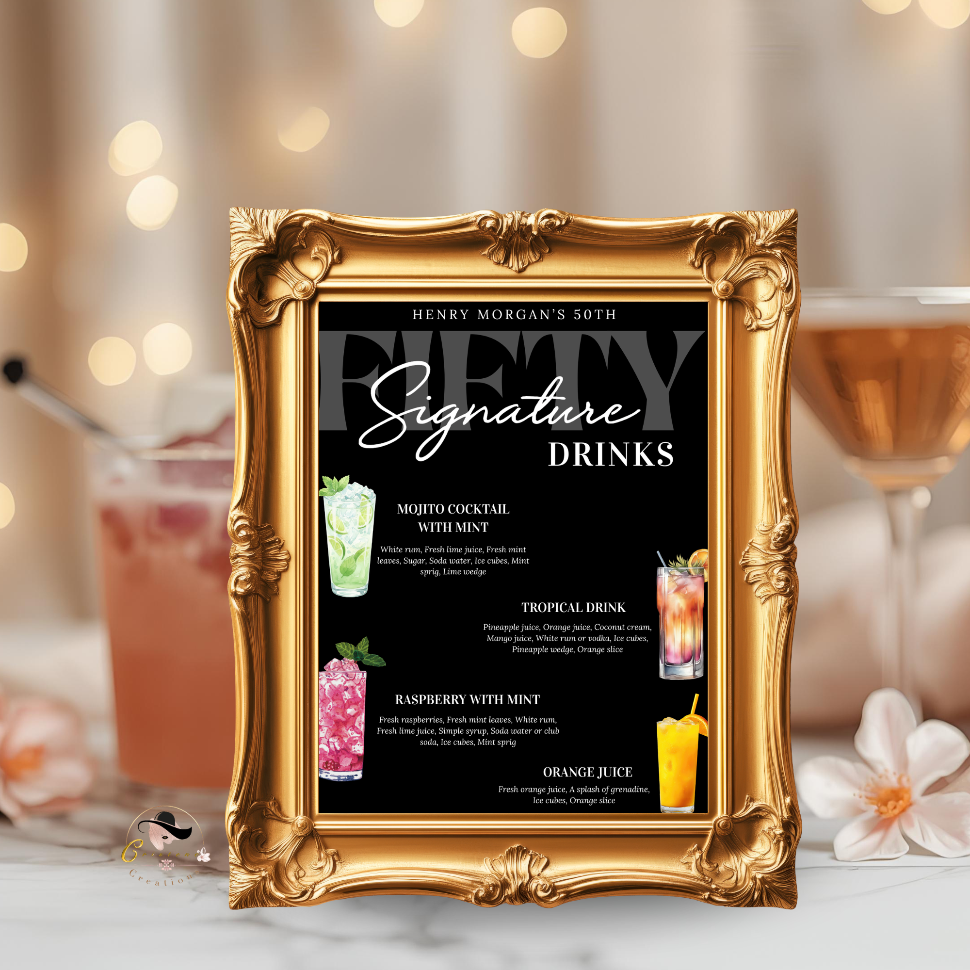 50th Birthday Signature Drink Sign, Editable Drink Menu Template, Milestone Birthday Bar Menu, Retirement Party Drinks, Canva Printable