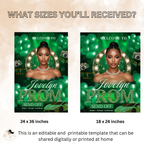 Green Prom Send Off Welcome Party Sign, Prom Queen Poster Sign with photo, Elegant Party Board Sign, Glam Hollywood Theme Printable Template
