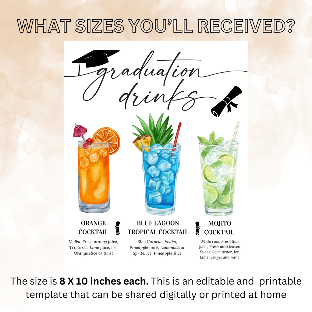 Graduation Signature Drink Menu, Grad Bar Sign Template, Class of 2026 Party Drinks Station , Digital Printable Canva