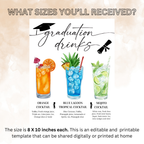 Graduation Signature Drink Menu, Grad Bar Sign Template, Class of 2026 Party Drinks Station , Digital Printable Canva