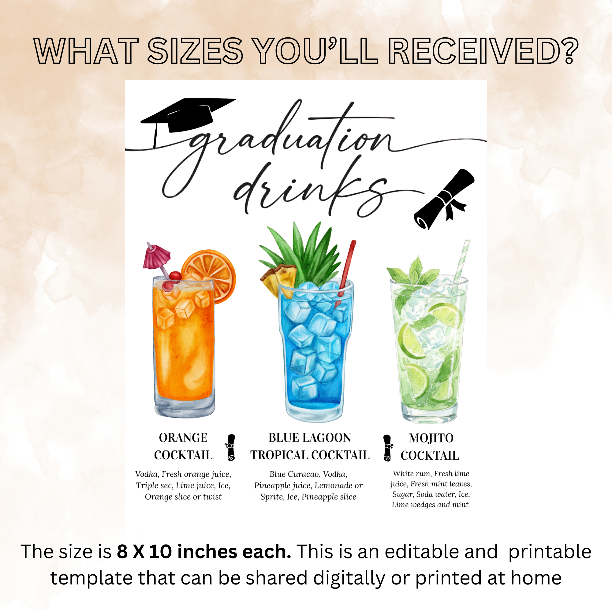 Graduation Signature Drink Menu, Grad Bar Sign Template, Class of 2026 Party Drinks Station , Digital Printable Canva