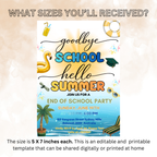 Pool Party Graduation Invitation for Kids, Hello Pool Goodbye School Summer Beach Invite, Boy Girl Printable Digital Editable Template