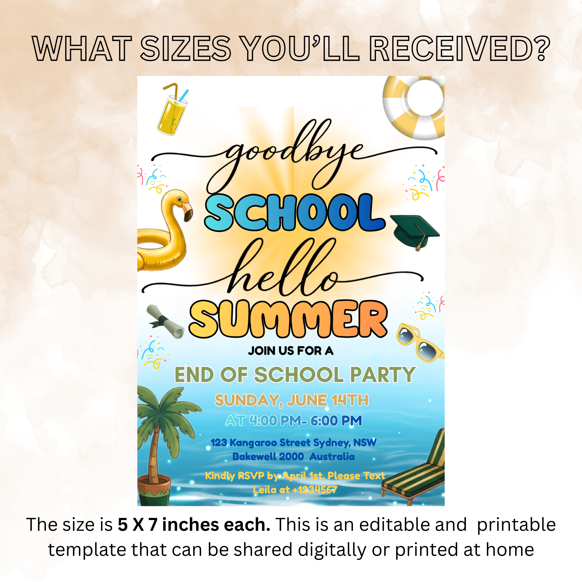 Pool Party Graduation Invitation for Kids, Hello Pool Goodbye School Summer Beach Invite, Boy Girl Printable Digital Editable Template