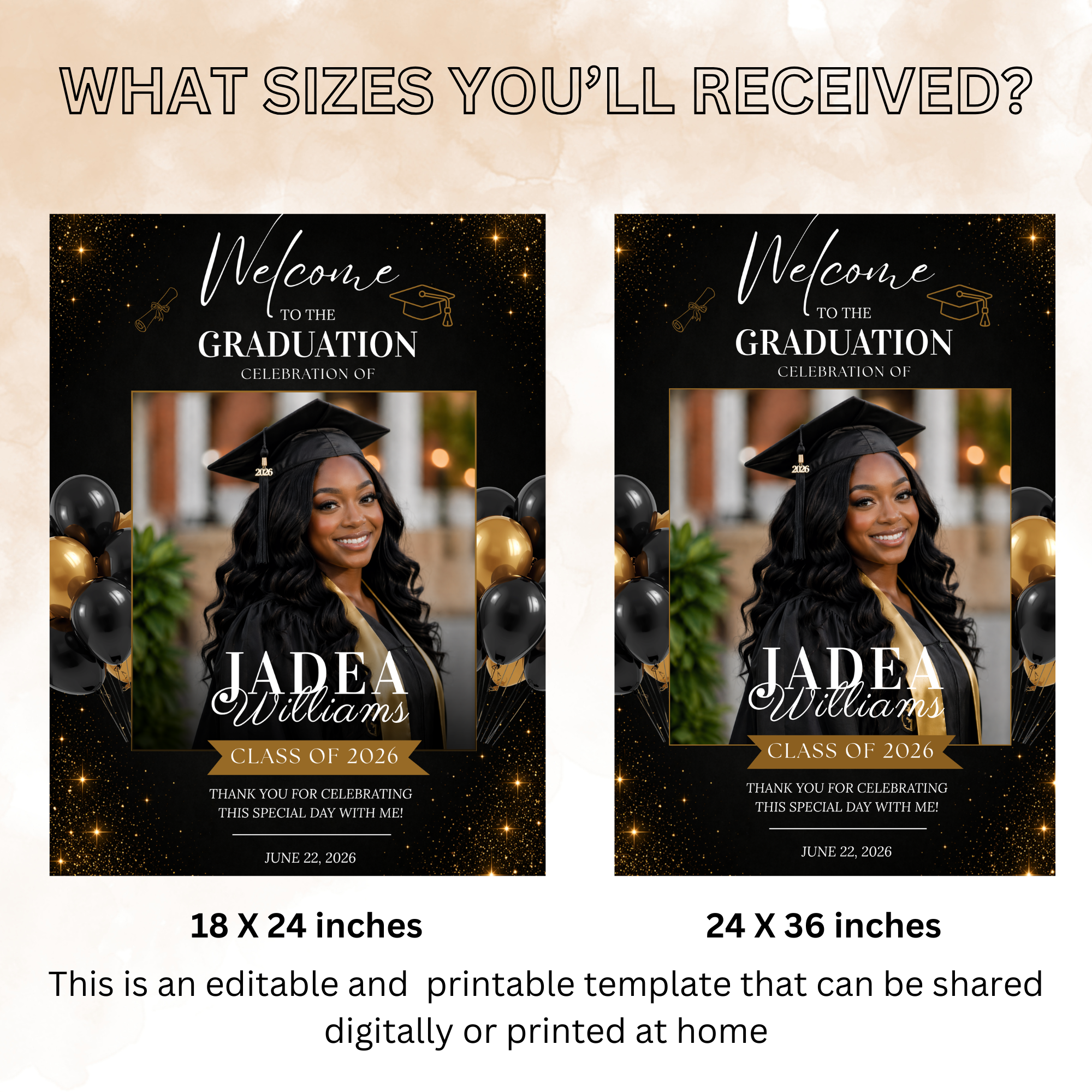 Graduation Welcome Party Sign with Photo, Elegant Class of 2026 Poster Sign, High School College Grad Dinner Brunch Canva Printable Template