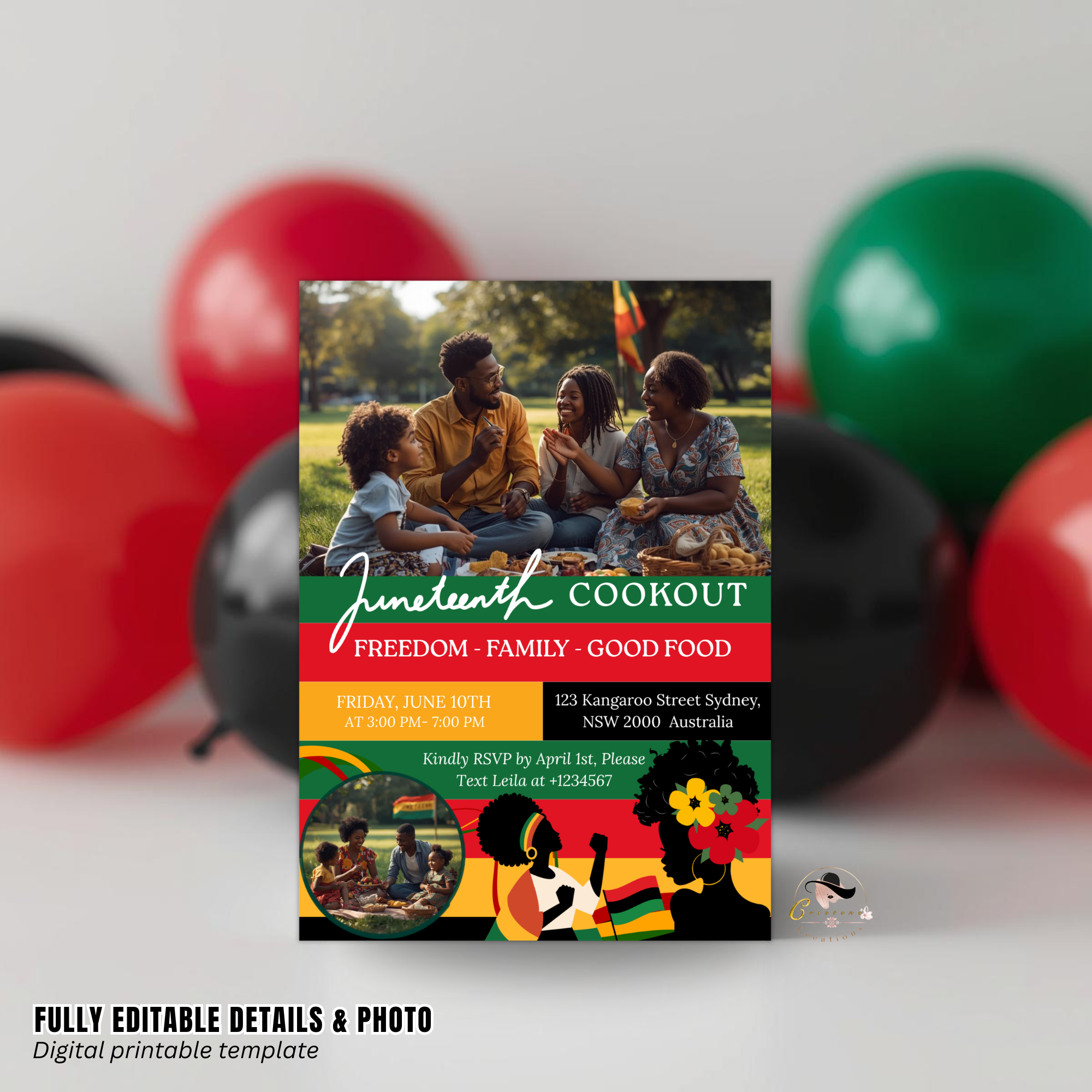 Juneteenth Cookout Invitation, Independence Day, Black Freedom Celebration Flyer Card, BBQ Pool Party Invite, Digital Printable Template