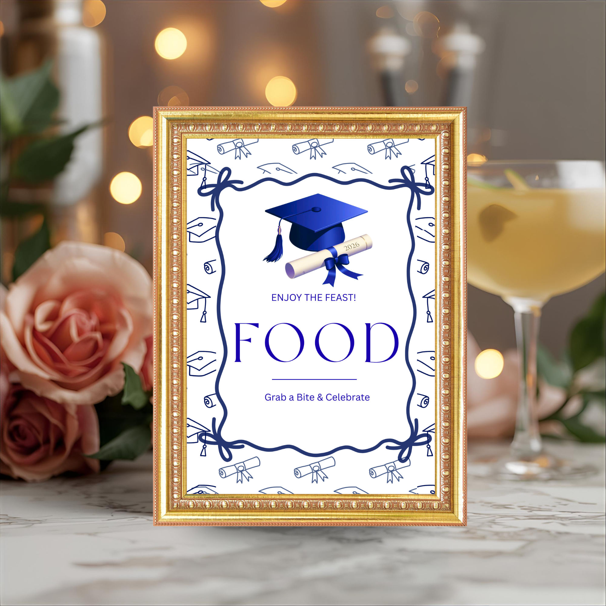 Blue Coquette Graduation Table Signs Bundle, Senior Grad Favor sign, College Fund Sign, Food Sign, Graduates Party Decor Printable Template