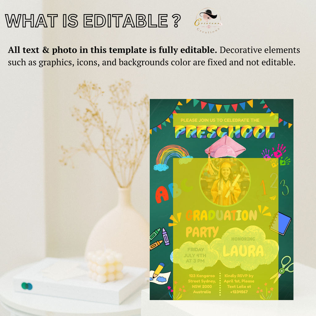 Pre K Graduation Invite with Photo, Preschool Grad Invitation, Kindergarten Class of 2026 Kids Party Invite, Canva Printable Template
