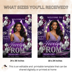 Purple Silver Prom Send Off Welcome Party Sign, Prom Queen Poster Sign with photo Entrance Board Sign Senior Junior Night Printable Template