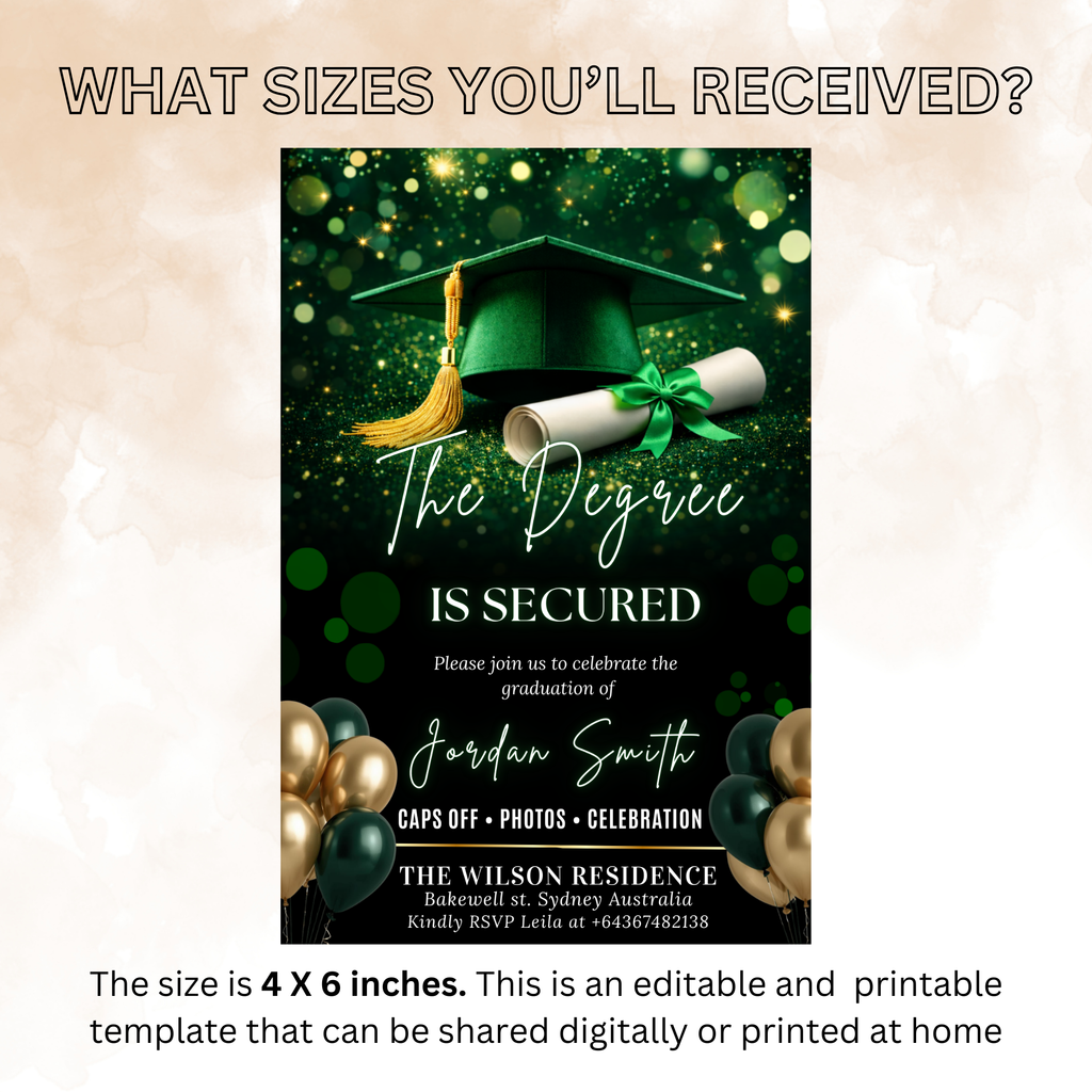 Green Graduation Announcement Invitation, Senior Grad Party invite, High School Class of 2026 Boy Girl Flyer Card Digital Printable Template