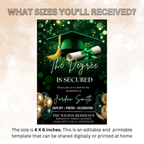 Green Graduation Announcement Invitation, Senior Grad Party invite, High School Class of 2026 Boy Girl Flyer Card Digital Printable Template