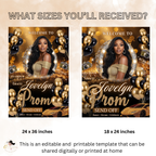 Black Gold Prom Send Off Welcome Party Sign, Prom Queen Poster Sign with photo, Entrance Board Sign, Teen Girl and Boy Printable Template