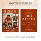 Orange Graduation Announcement Invitation with Photo for Him, Class of 2026 Senior Grad Party Invite, Boy Grad Dinner, Printable Template