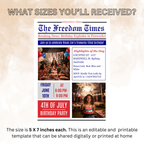 Newspaper 4th of July Birthday Invitation with Photo, Patriotic BBQ Cookout Party Invite, Dinner Brunch Invite, Printable Digital Template