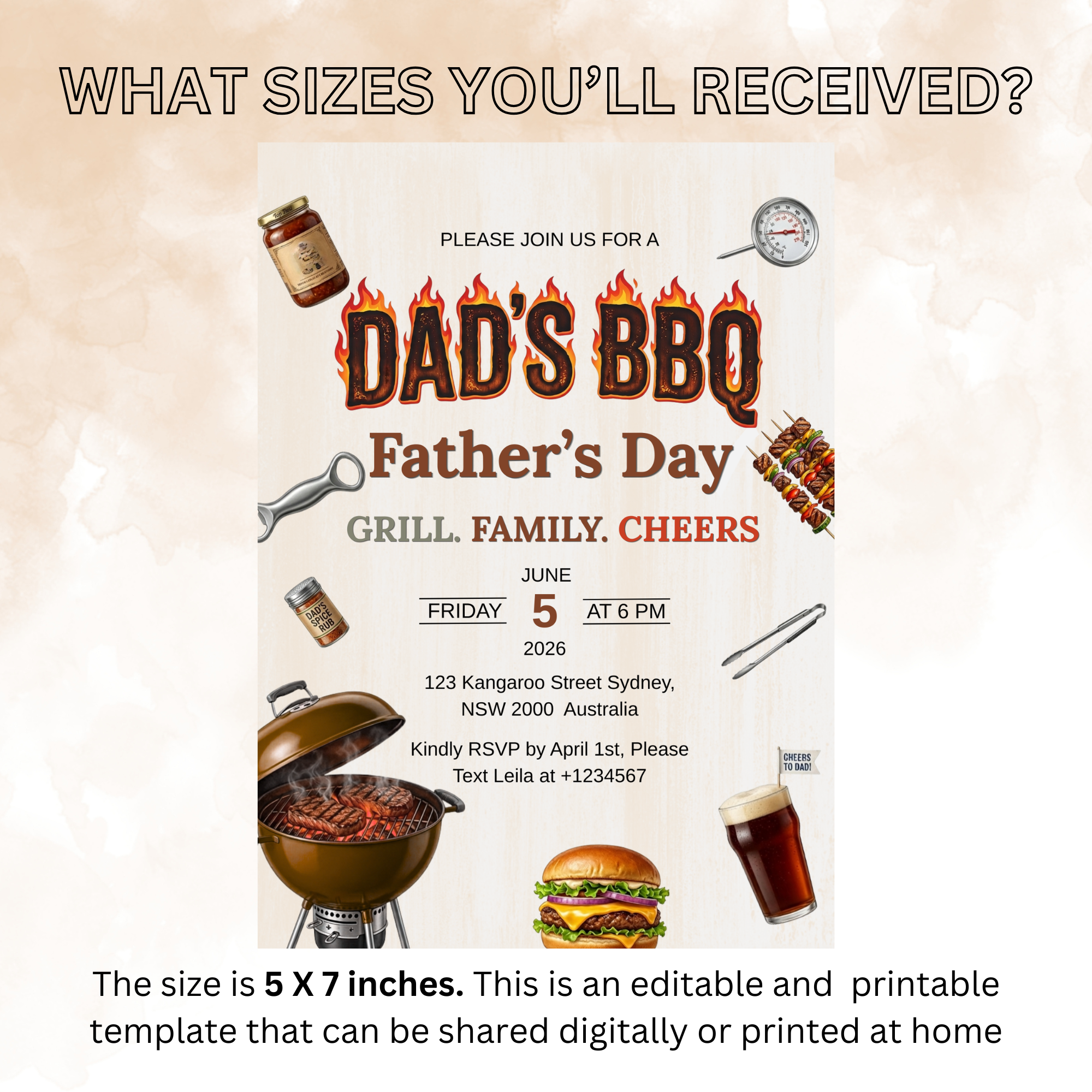 Fathers Day BBQ Party Invitation, Dad Cookout Pool Party Invite, Food Drinks Whiskey Barbecue Celebration, Printable Digital Canva Template