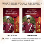 Maroon Graduation Welcome Party Sign, Senior Grad Poster Sign with photo, Class 2026 Woman Man High School Graduate Sign, Printable Template