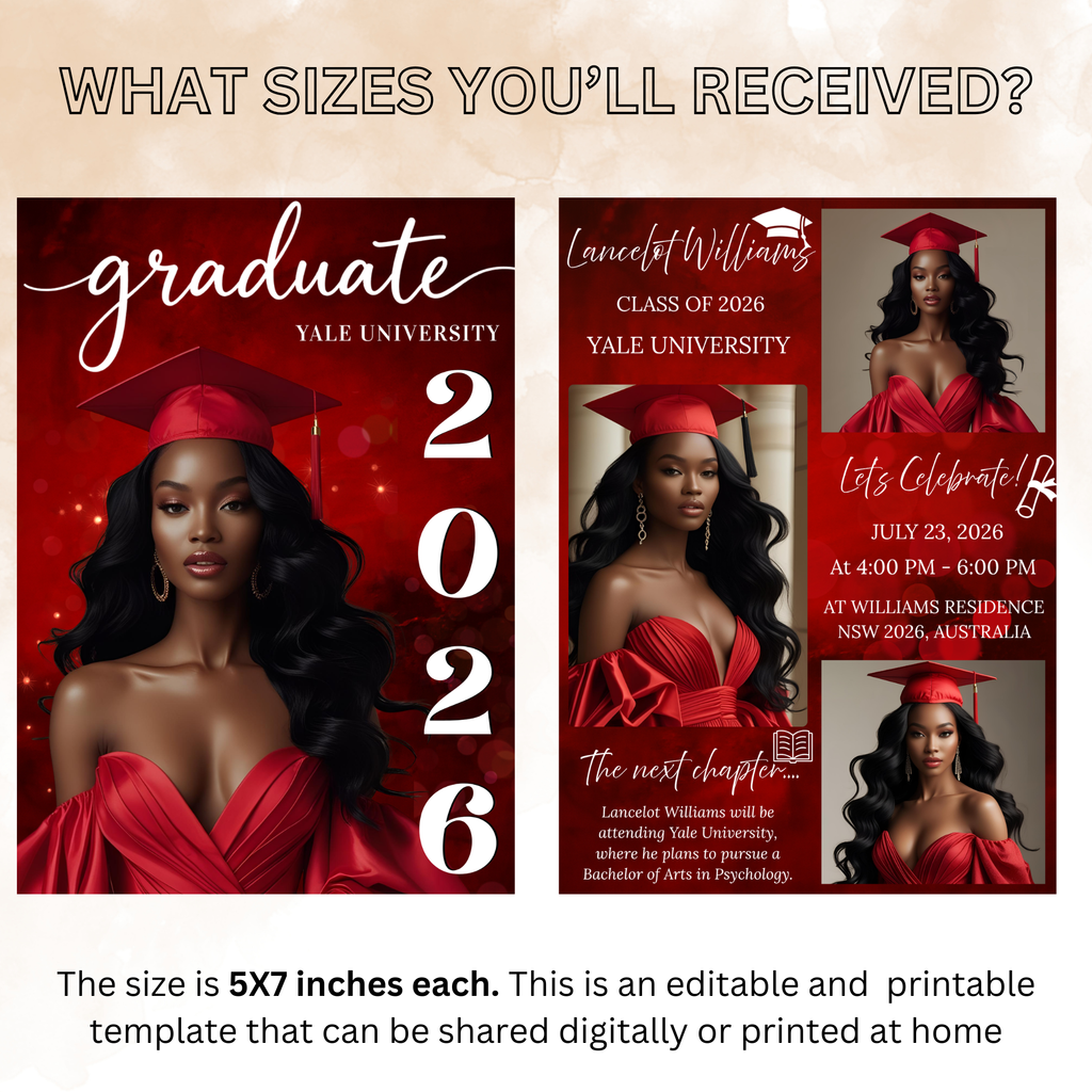 Red Senior Graduation Invitation, High School Grad with photo invite, Class 2026 Boy Girl Graduates Flyer Card, Digital Printable Template
