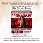 Newspaper Prom Send Off Invitation, Red Prom Queen with photo invite, Teen Boy Prom Night Party Flyer, Highschool Digital Printable Template