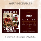 Red Graduation Invitation with Photo for Him, Sporty Boy Grad Announcement Invite, Class of 2026 Senior Grad Party, Printable Template