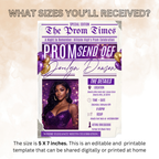 Newspaper Prom Send Off Party Invitation, Purple Prom Queen with photo invite, Girls Prom Night Flyer Card, Digital Printable Template