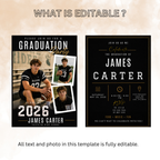 Graduation Invitation with Photo for Him, Class of 2026 Grad Announcement, High School College Grad Party, Black Printable Editable Template